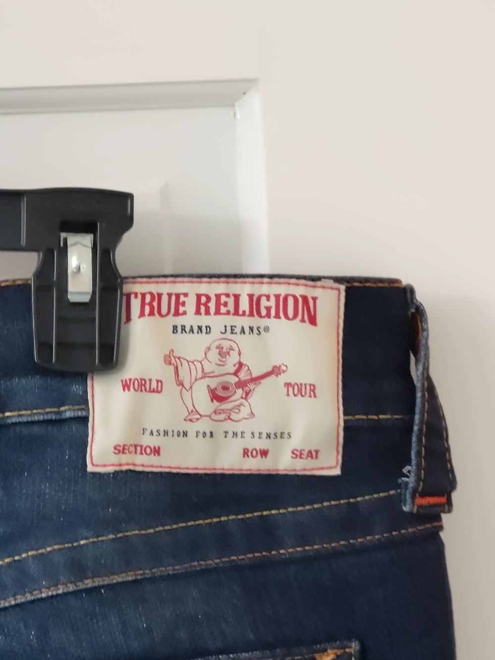 True Religion Men's Indigo Denim Ricky Jeans with Red Logo Patch